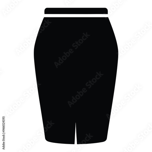 pencil skirt vector silhouette icon, black and white illustration of clothing.