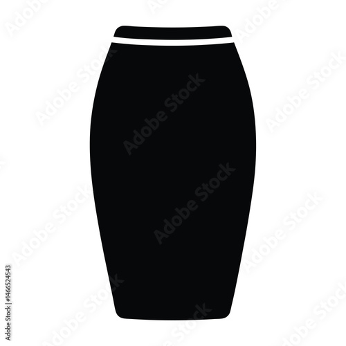 pencil skirt vector silhouette icon, black and white illustration of clothing.