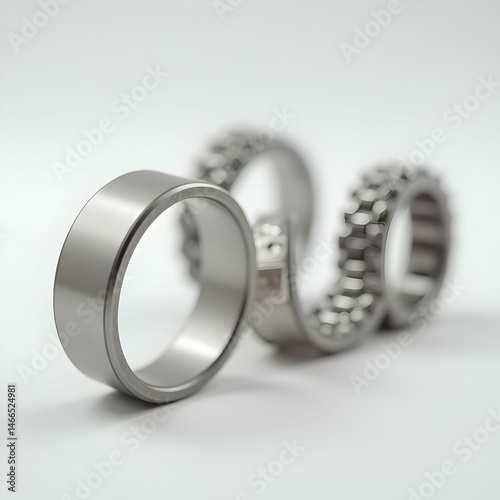 Roller bearings on white background blank for creativity closeup selective focus
