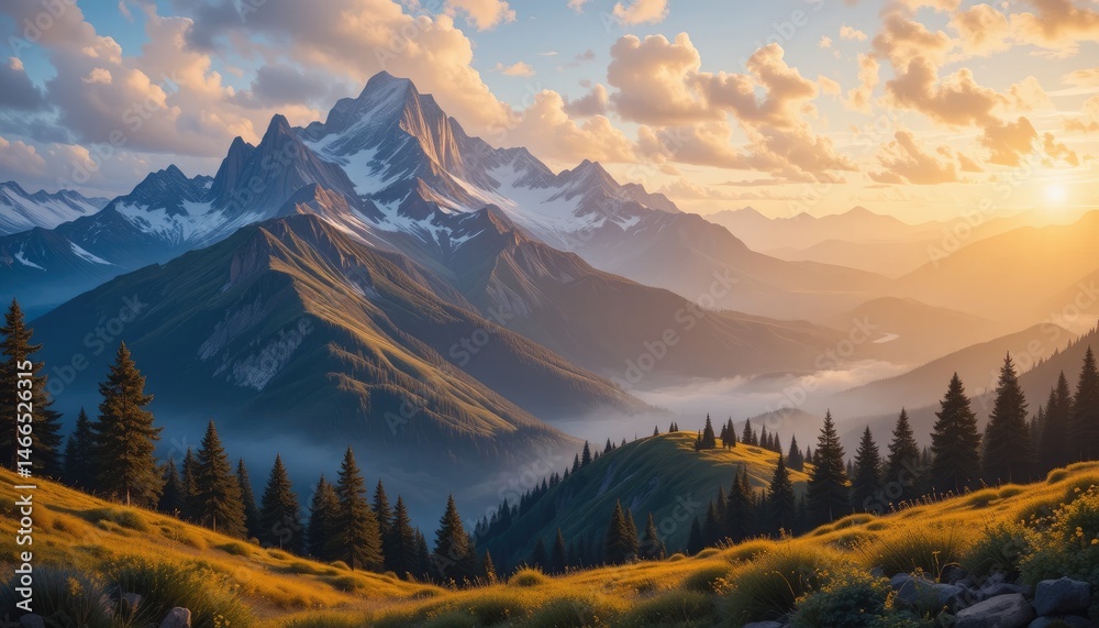 Obraz premium Majestic Sunset over the Snow-Capped Mountains
