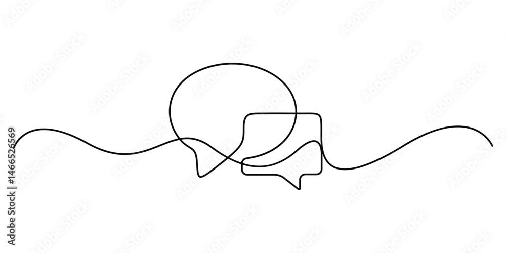 Obraz premium Speech Bubble continuous one line icon, Single line drawing of speech bubble icon. Talk text box, feedback message box and comment vector, Speech Bubbles continuous line icon. Vector illustration