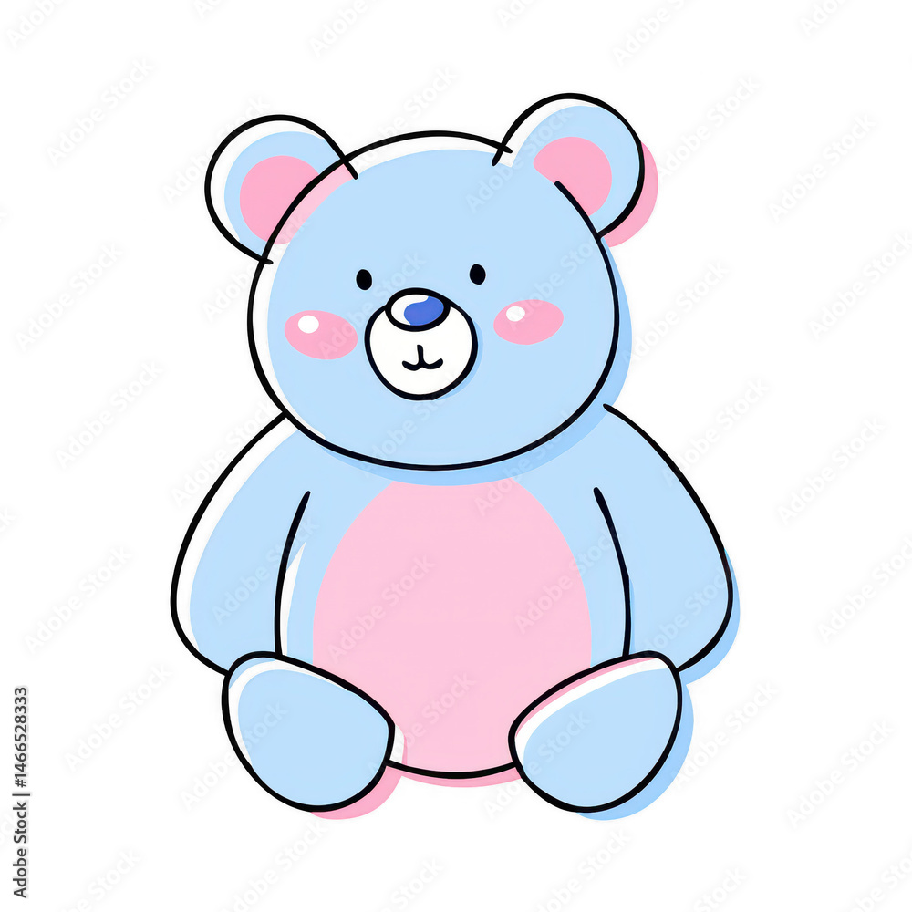 Naklejka premium Cute blue teddy bear with pink accents and a friendly expression.