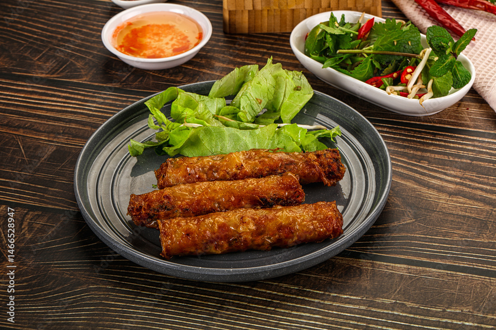 Fried Vietnamese spring roll with special sauce