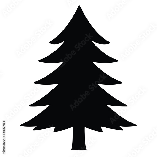 pine tree vector silhouette icon, black and white illustration of trees.