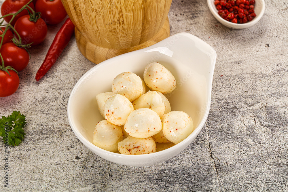 Mozzarella balls cheese in the bowl