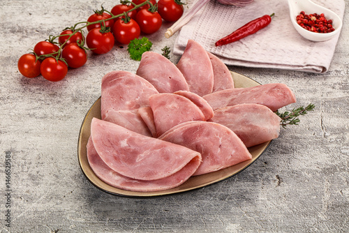 Sliced pork ham sausages slices