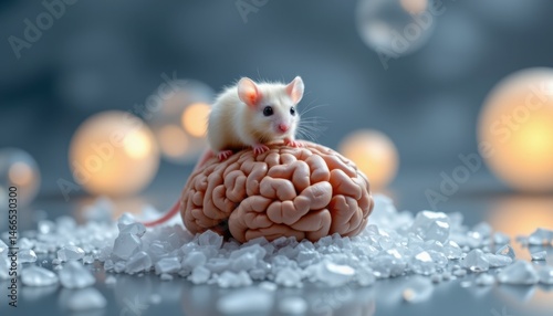 Scientific experiment mouse on brain laboratory image indoor close-up neurobiology exploration