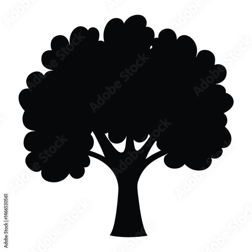plum tree vector silhouette icon, black and white illustration of trees.