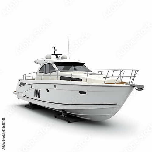 The image of white luxury motor boat luxury motor boat front view isolated on white
