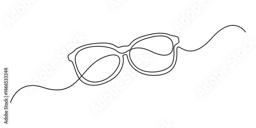 Continuous single line drawing of eyeglasses or sunglasses. Eyeglasses and sunglasses symbol in simple linear style. Isolated on white background vector illustration