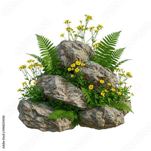 palm tree in rock crevice isolated on white background