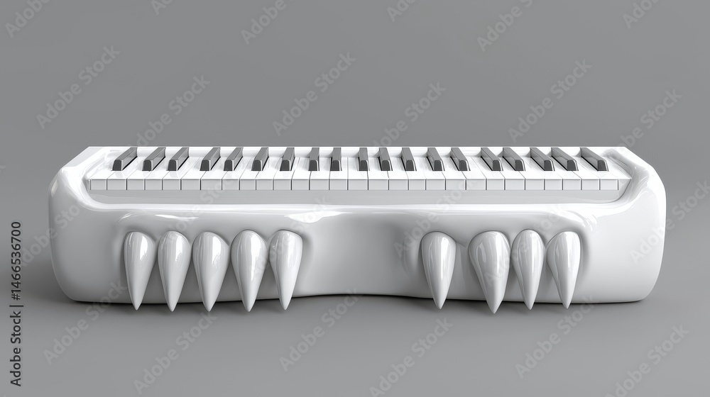 A unique white keyboard with spikes, blending music and creativity in design. A unique white keyboard with spikes, blending music and creativity in design.