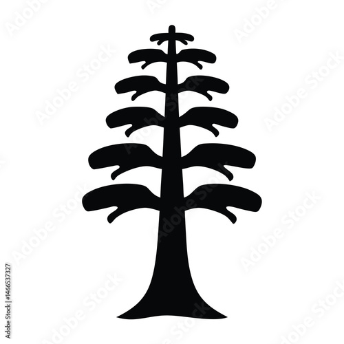redwood tree vector silhouette icon, black and white illustration of trees.