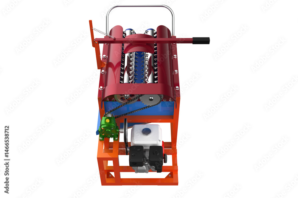 Fototapeta premium Automated Coconut Dehusking Machine Industrial Equipment for Removing Coconut Husks Efficiently Peeler with Rollers and Protective Coverings Agricultural Processing Motorized Coconut Dehusker on a PNG