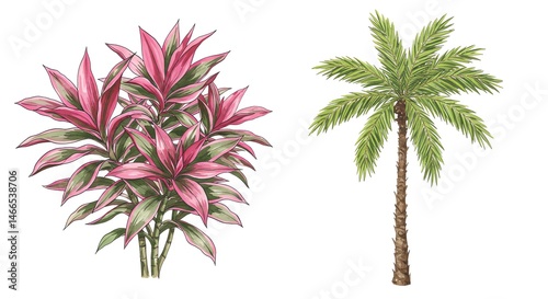Tropical Plants Illustration Cordyline Palm