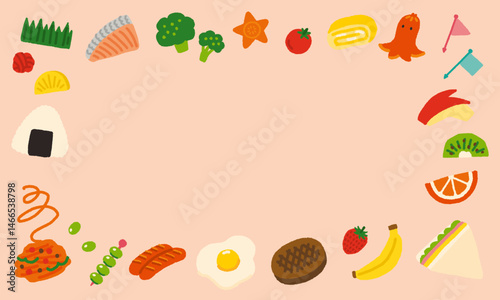 お弁当　おかず　かわいい　背景　イラスト　長方形　手書き