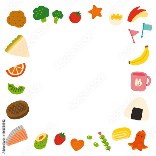 お弁当のおかずのかわいい背景イラスト　正方形　手書き