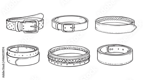 Leather Belt line art sketch showing classic handmade fashion piece