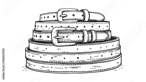 Leather Belt line art sketch showing classic handmade fashion piece