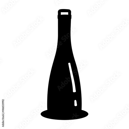 Bottle of wine is shown in black and white. The bottle is tall and slender, with a narrow neck