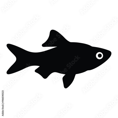 rummy nose tetra fish vector silhouette icon, black and white illustration of fish.
