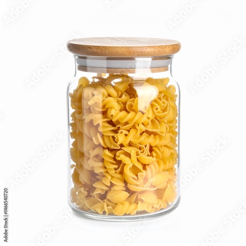 Glass Jar with Dried Pasta on Isolated White Background