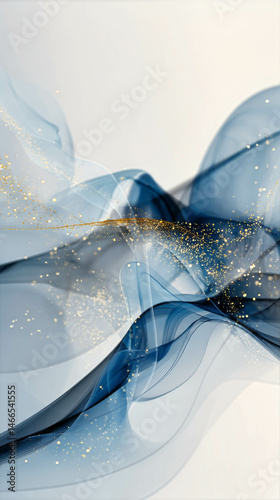 Abstract background featuring elegant blue and gold flowing shapes with textures, ideal for various design applications