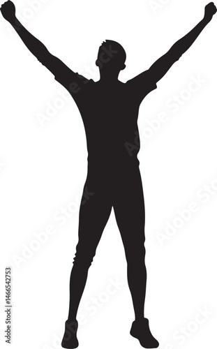 Silhouette of Strong Motivated Man | Celebrating Workout Goals | Fitness Victory Pose | Powerful Athlete in Motion
