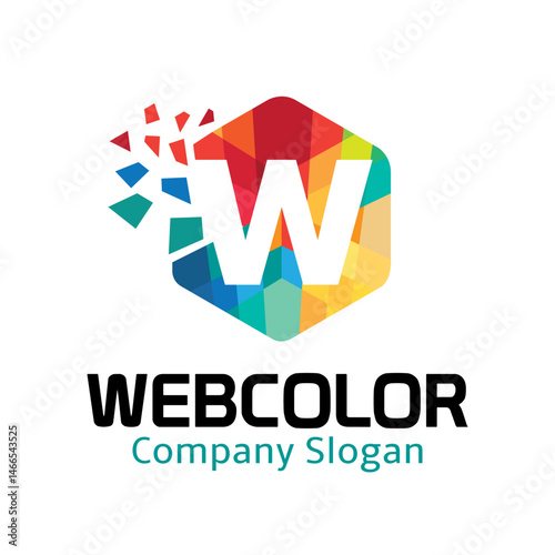 colorful hexagon letter w logo pixels shape w letter vector symbol icon design