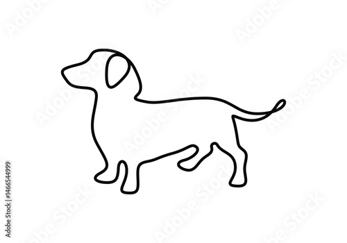 Continuous one line drawing of cute dachshund dog for logo identity. Purebred dog mascot concept for pedigree friendly pet icon. Modern single line draw design graphic vector illustration
