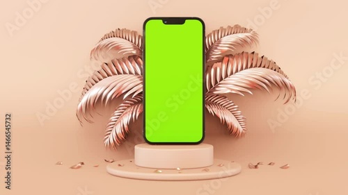 Smartphone green screen backgroundaa design rose gold palm showcase design stock video