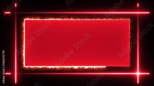 Abstract glowing red neon rectangle frame animation. Square rectangle picture frame animation icon round retro circle rotate animated on black background