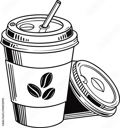Isolated vector illustration features a soda can, a drink cup with a straw, and a cup of hot coffee, all common beverage containers