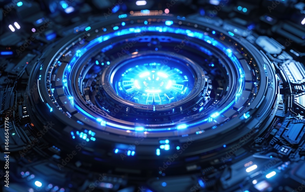 Futuristic Technological Core Glowing Blue Lights