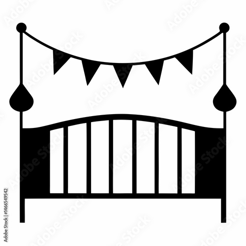 Baby Crib with Banner Garland Decoration