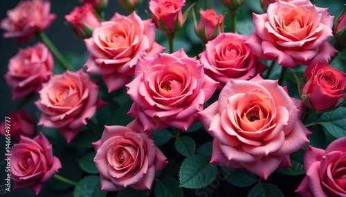 Intricate blooming roses, densely packed, vibrant hues, illustration, floral