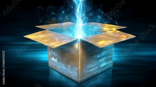 A colorful gift box is being opened, revealing bright light beams and glowing elements. This moment reflects excitement and curiosity about the surprise inside. The setting is dynamic and engaging.