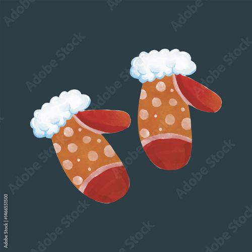 watercolor Cozy Red Mittens with Polka Dots for Winter in isolated background
