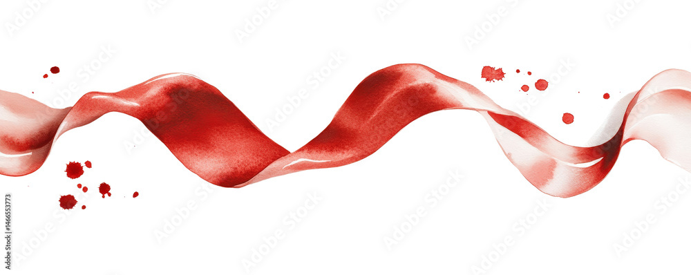 Fototapeta premium Red ribbon in watercolor style isolated on transparent background and paper texture