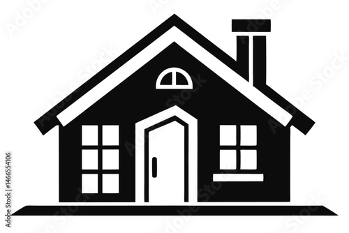 Stylized silhouette reveals a quaint black home with white trim and a chimney