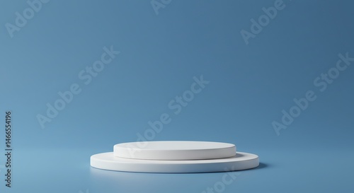 White platform display on light blue background