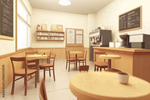 Cozy cafe interior, light and airy