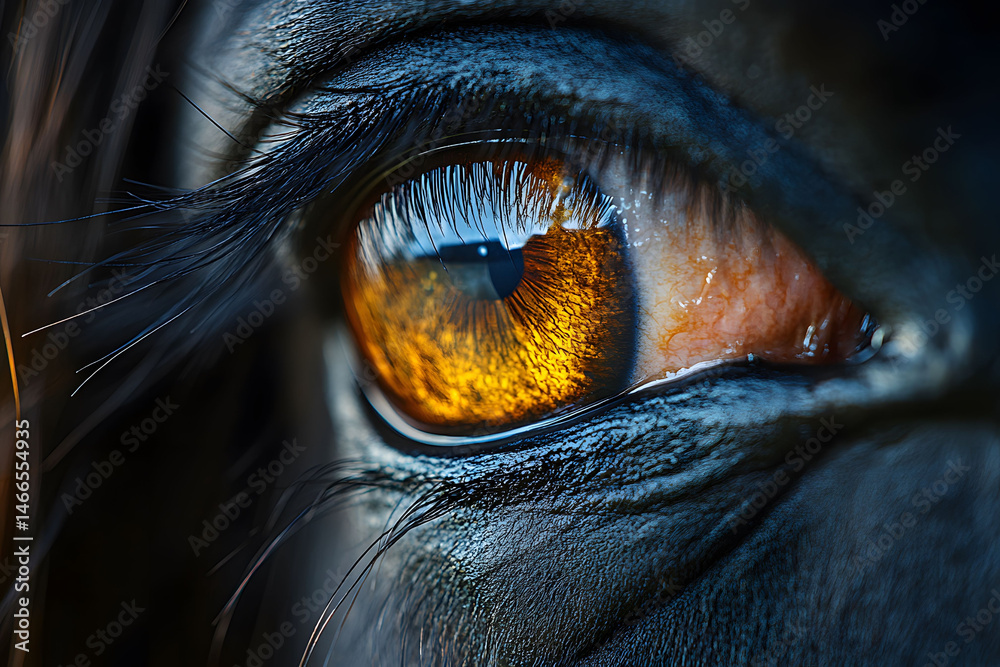 Close-Up of a Horse's Eye Capturing Reflected Landscape for Wildlife and Nature Photography