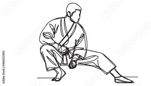 Continuous one single minimal line drawing martial art