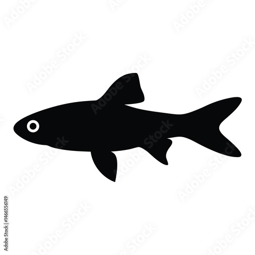 siamese algae eater fish vector silhouette icon, black and white illustration of fish.