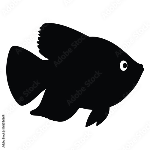 siamese algae eater fish vector silhouette icon, black and white illustration of fish.