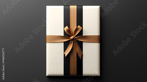 Elegant White Gift Box with Black and Gold Ribbon photo