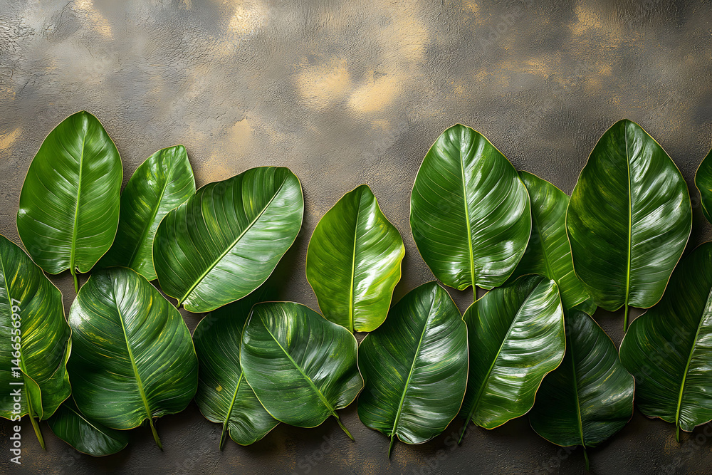 Lush Tropical Greenery on Textured Background for Nature Design and Decor