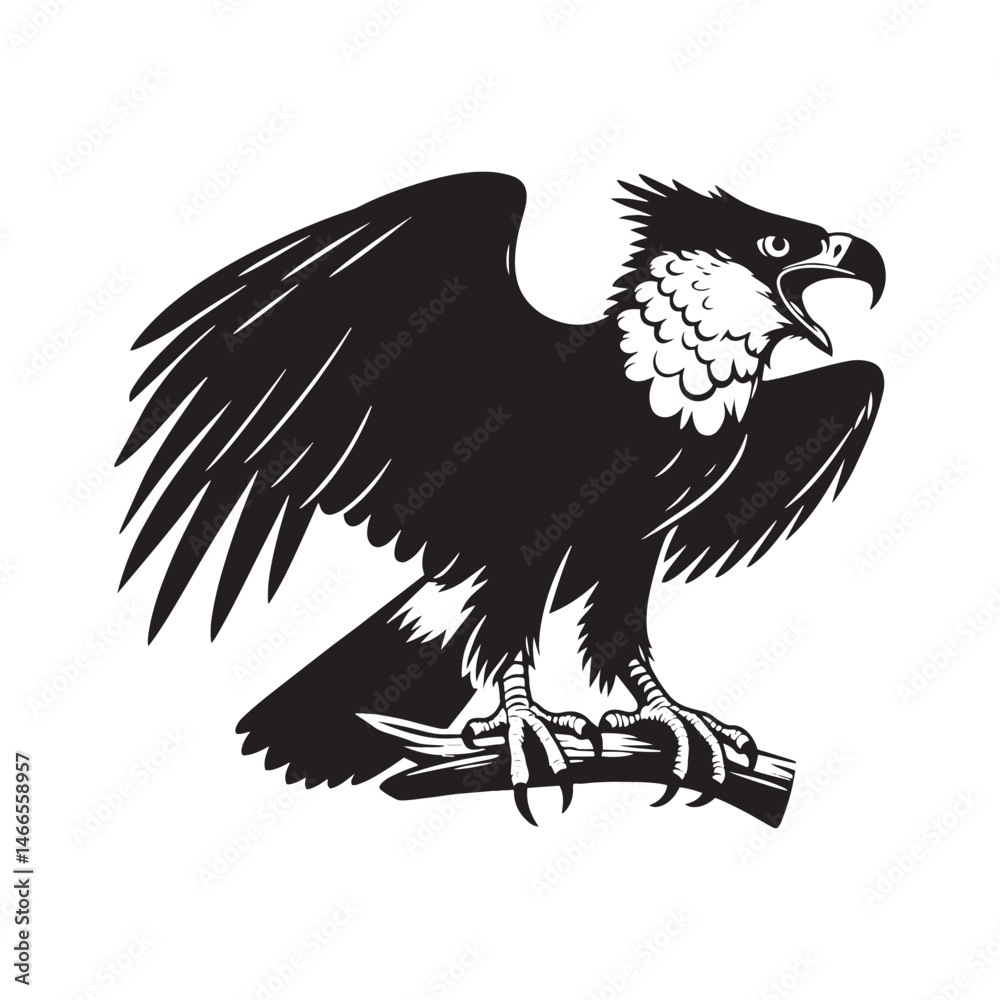 Obraz premium Harpy Eagle Vector Silhouette, Majestic Bird of Prey, Detailed Avian Design, Powerful Eagle Outline, Nature-Inspired Wildlife Art Illustration. 