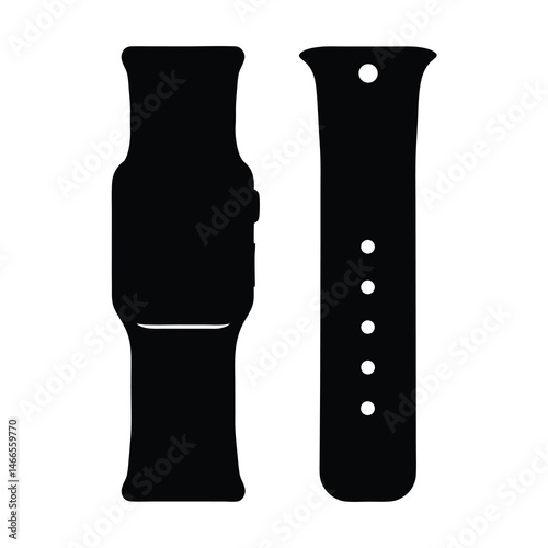 smartwatch bands vector silhouette icon, black and white illustration of footwear.
